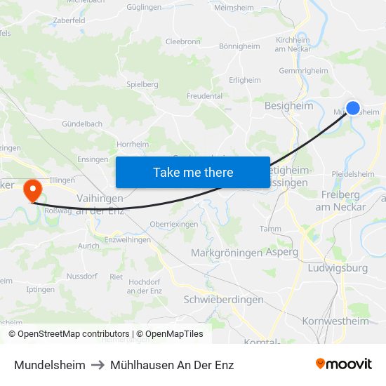 Mundelsheim to Mühlhausen An Der Enz map