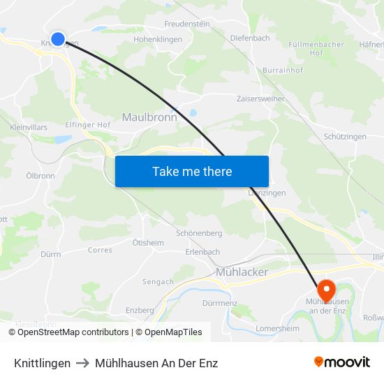 Knittlingen to Mühlhausen An Der Enz map