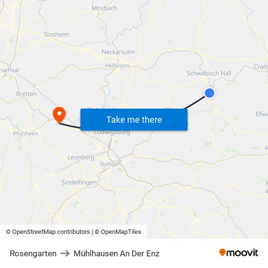 Rosengarten to Mühlhausen An Der Enz map