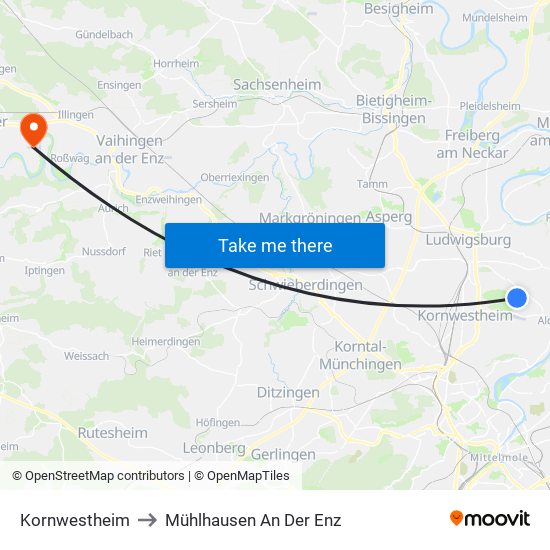 Kornwestheim to Mühlhausen An Der Enz map