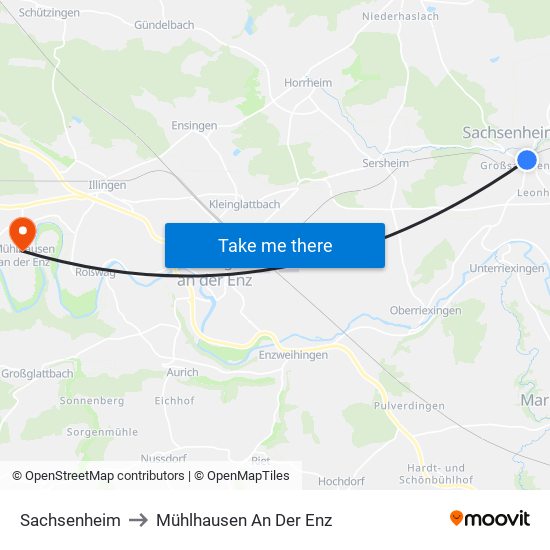 Sachsenheim to Mühlhausen An Der Enz map