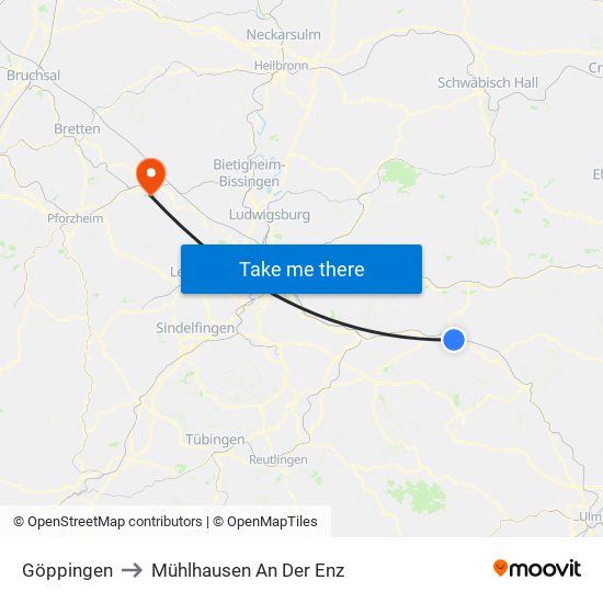 Göppingen to Mühlhausen An Der Enz map