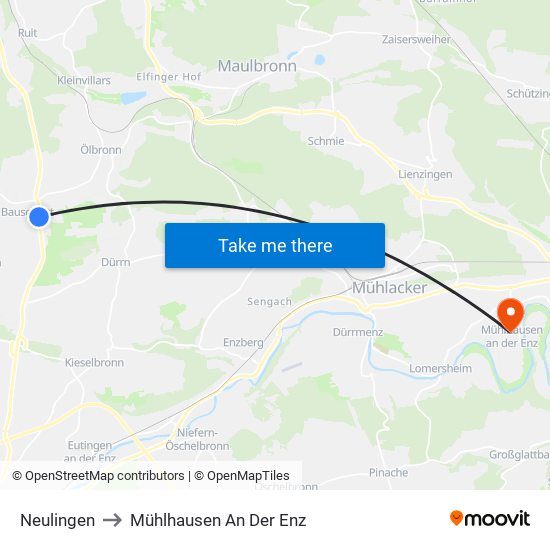 Neulingen to Mühlhausen An Der Enz map