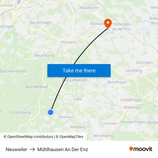 Neuweiler to Mühlhausen An Der Enz map