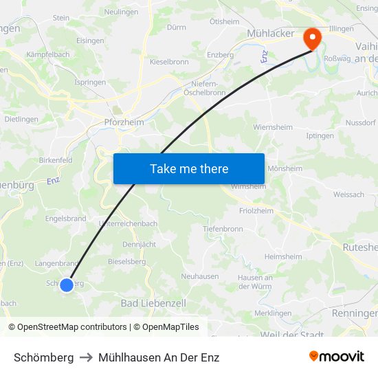 Schömberg to Mühlhausen An Der Enz map