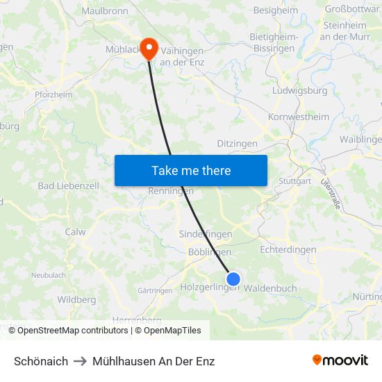 Schönaich to Mühlhausen An Der Enz map