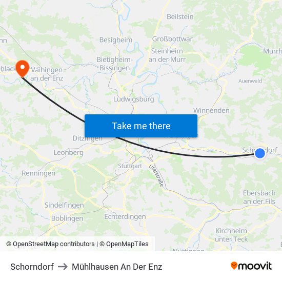 Schorndorf to Mühlhausen An Der Enz map