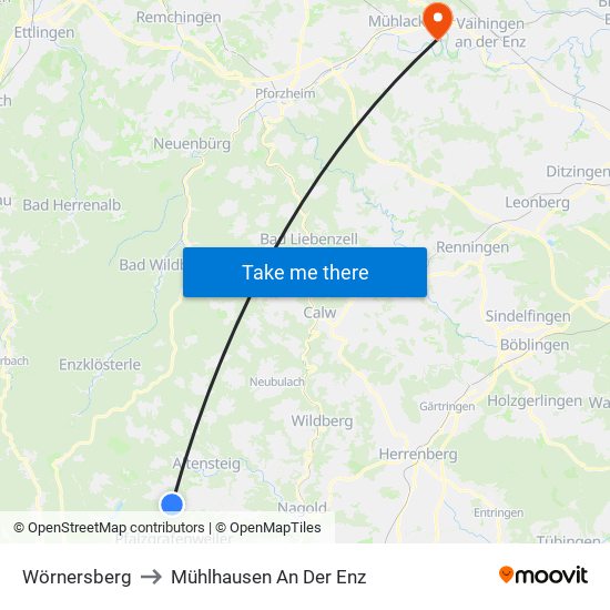 Wörnersberg to Mühlhausen An Der Enz map