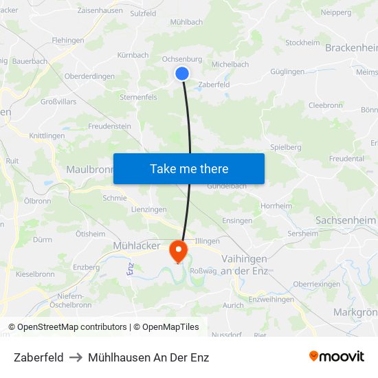 Zaberfeld to Mühlhausen An Der Enz map