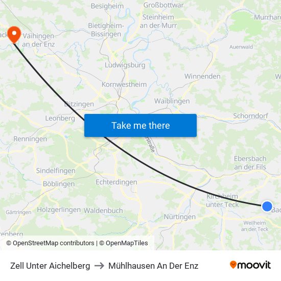 Zell Unter Aichelberg to Mühlhausen An Der Enz map