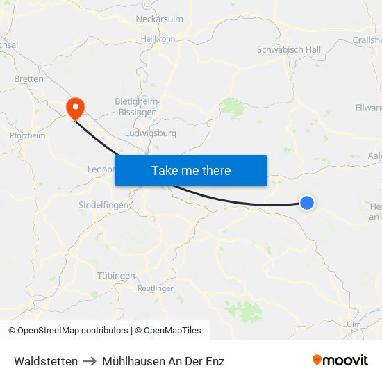 Waldstetten to Mühlhausen An Der Enz map