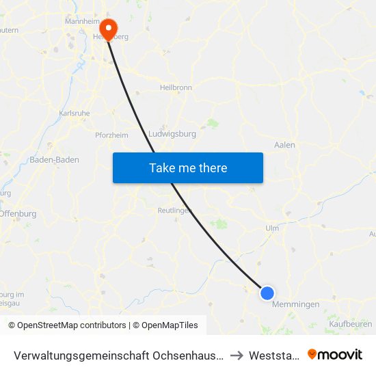 Verwaltungsgemeinschaft Ochsenhausen to Weststadt map