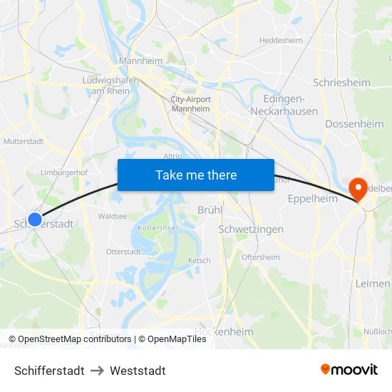 Schifferstadt to Weststadt map
