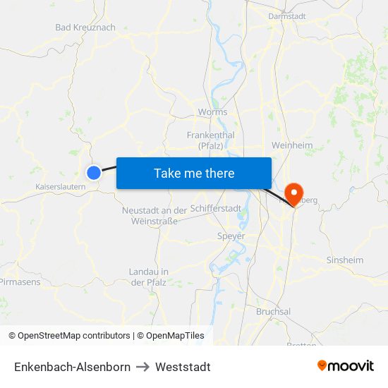 Enkenbach-Alsenborn to Weststadt map