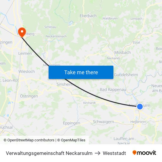 Verwaltungsgemeinschaft Neckarsulm to Weststadt map