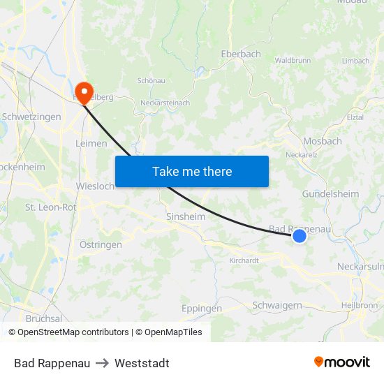 Bad Rappenau to Weststadt map