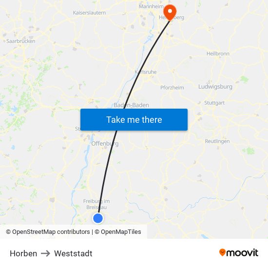 Horben to Weststadt map