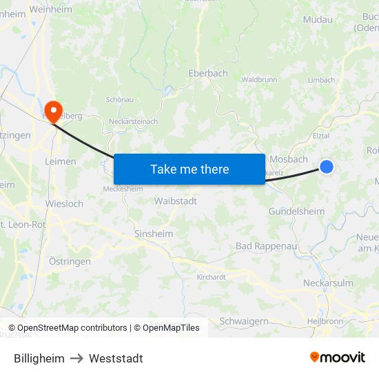 Billigheim to Weststadt map