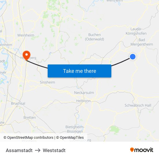Assamstadt to Weststadt map