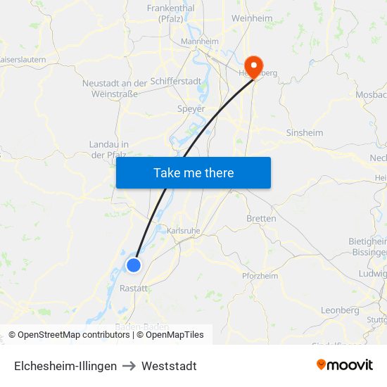 Elchesheim-Illingen to Weststadt map