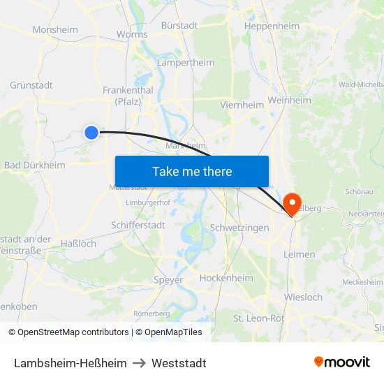 Lambsheim-Heßheim to Weststadt map