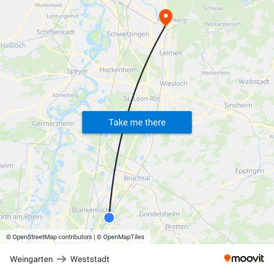 Weingarten to Weststadt map