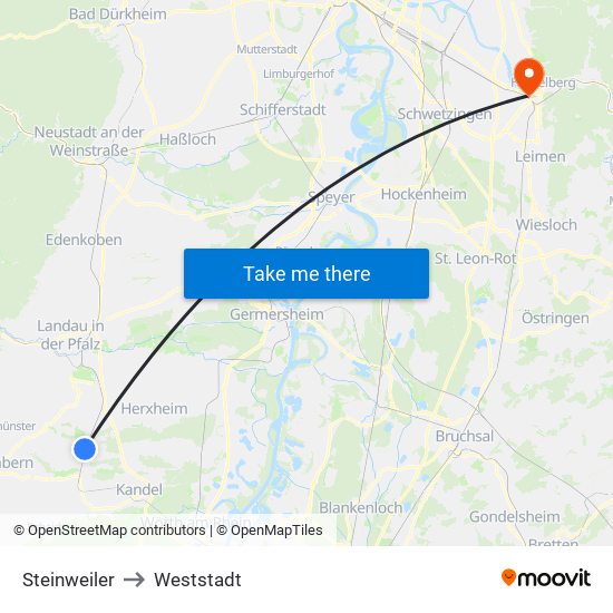 Steinweiler to Weststadt map