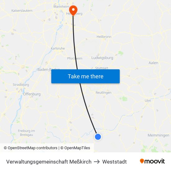 Verwaltungsgemeinschaft Meßkirch to Weststadt map