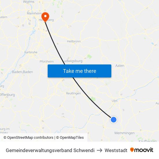 Gemeindeverwaltungsverband Schwendi to Weststadt map