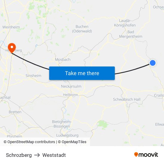 Schrozberg to Weststadt map