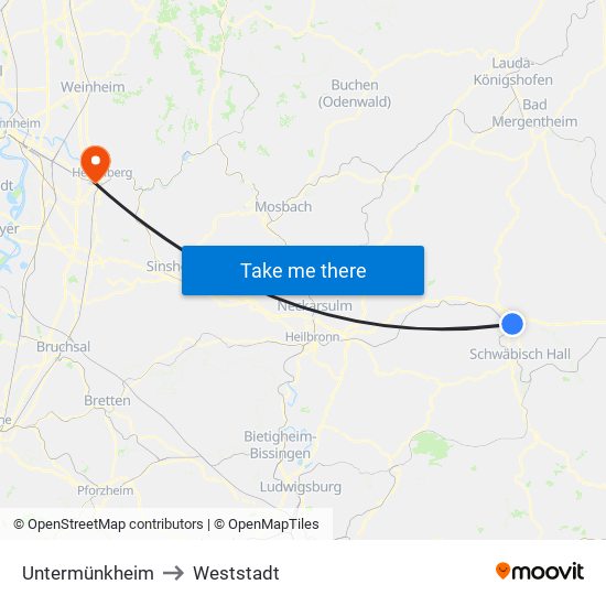 Untermünkheim to Weststadt map