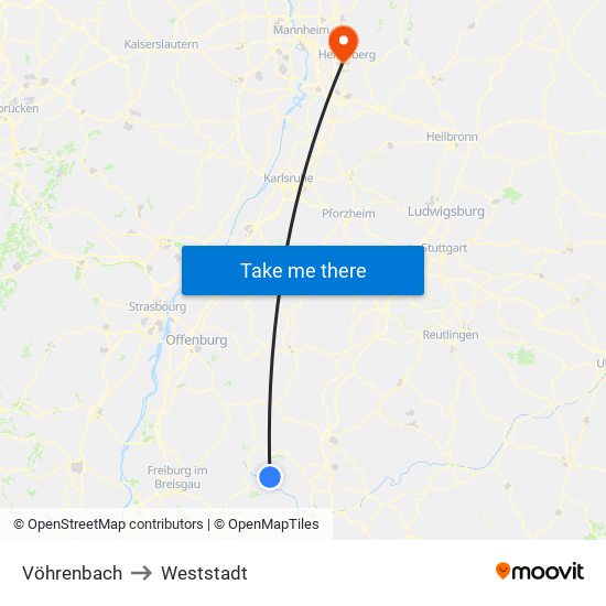 Vöhrenbach to Weststadt map