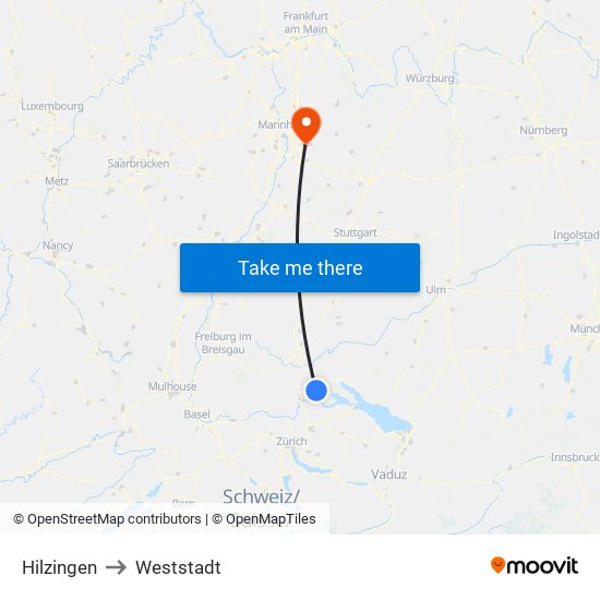Hilzingen to Weststadt map
