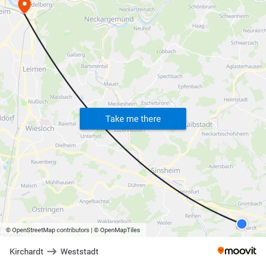 Kirchardt to Weststadt map