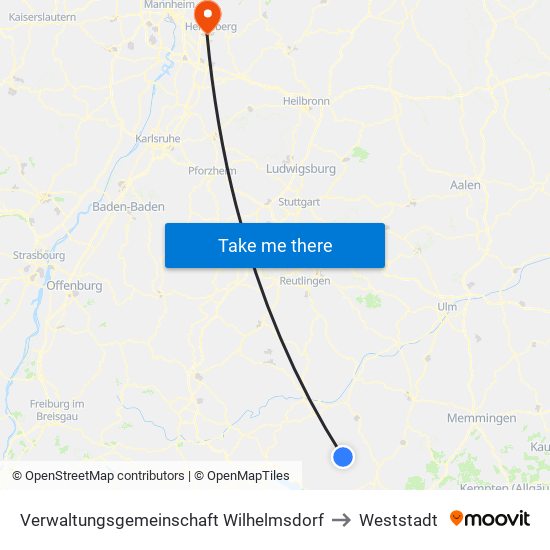 Verwaltungsgemeinschaft Wilhelmsdorf to Weststadt map