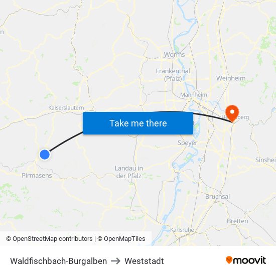 Waldfischbach-Burgalben to Weststadt map
