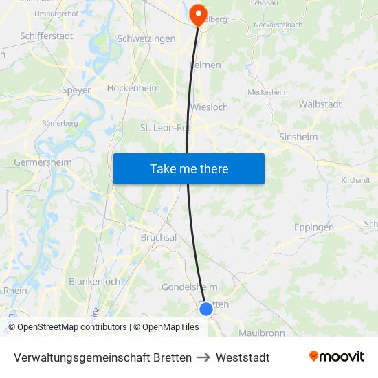 Verwaltungsgemeinschaft Bretten to Weststadt map