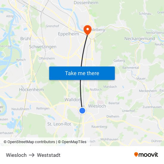 Wiesloch to Weststadt map