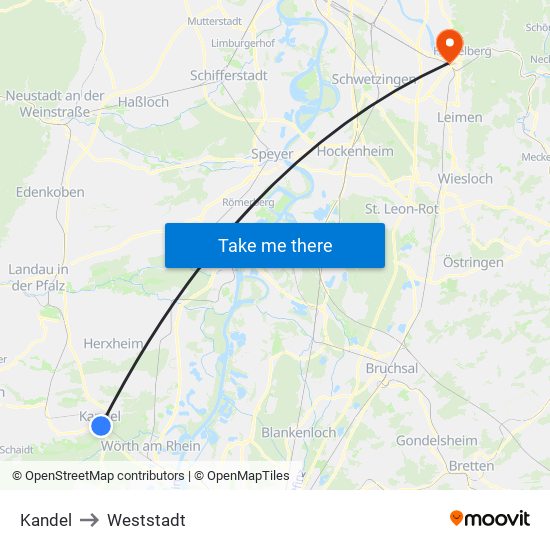 Kandel to Weststadt map