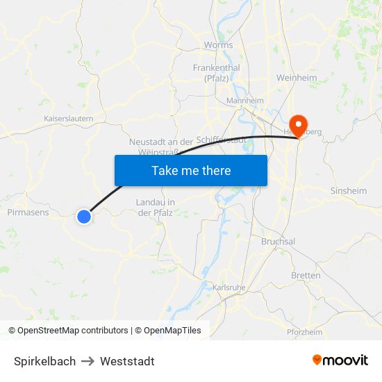 Spirkelbach to Weststadt map