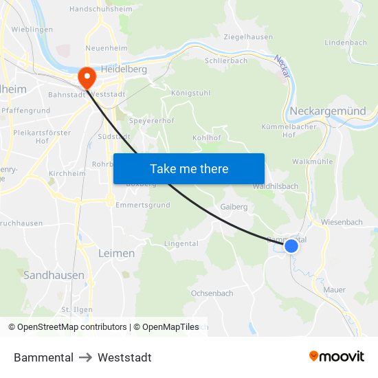 Bammental to Weststadt map