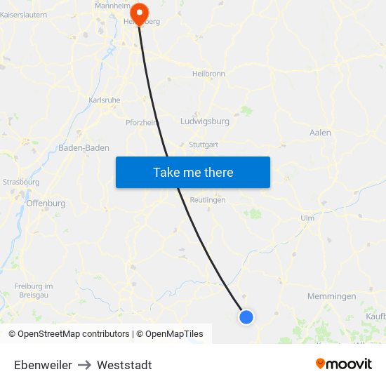 Ebenweiler to Weststadt map
