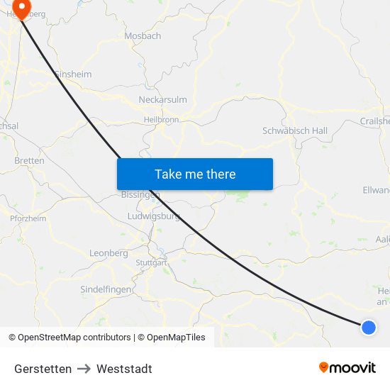 Gerstetten to Weststadt map