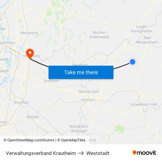 Verwaltungsverband Krautheim to Weststadt map