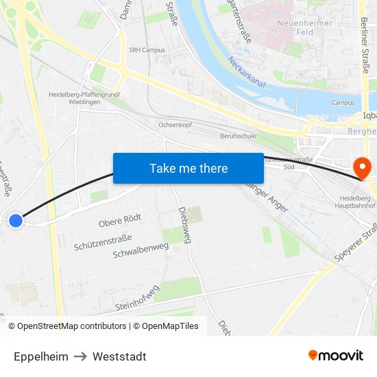 Eppelheim to Weststadt map