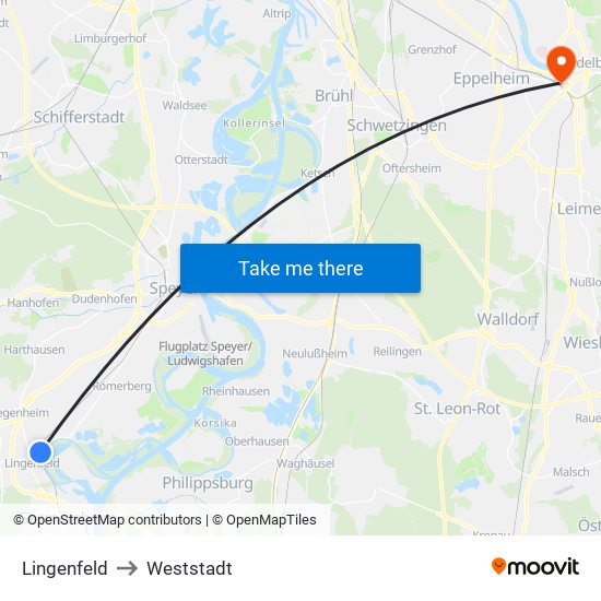 Lingenfeld to Weststadt map