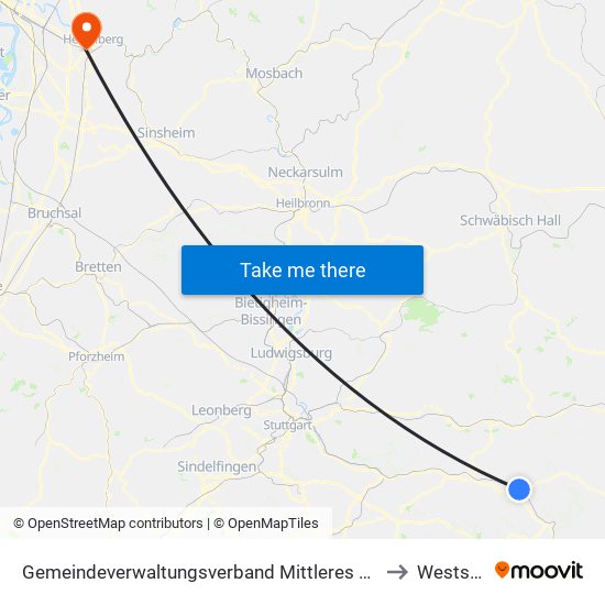 Gemeindeverwaltungsverband Mittleres Fils-Lautertal to Weststadt map