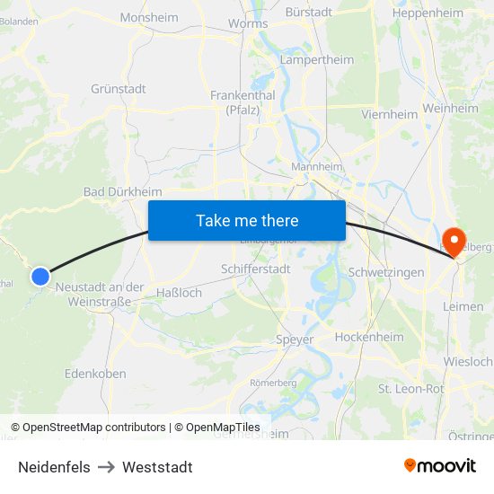 Neidenfels to Weststadt map