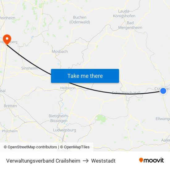 Verwaltungsverband Crailsheim to Weststadt map