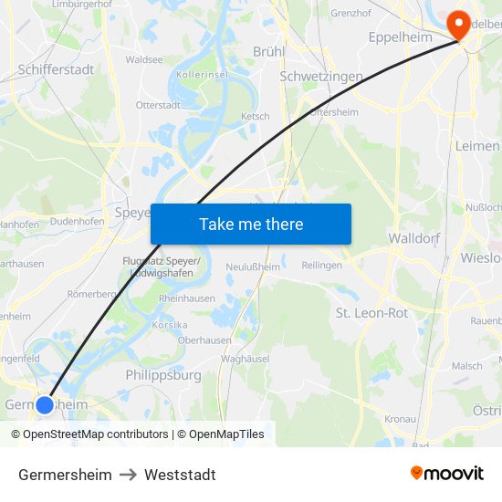 Germersheim to Weststadt map